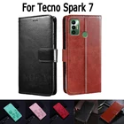 Чехол-книжка для Tecno Spark 7, кожаный, с магнитной застежкой