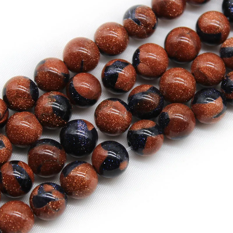 

Natural Blue and Gold Mixed SandStone Round Loose Spacer Beads 4 6 8 10 12 MM 15" Strand Pick Size For Jewelry Making DIY