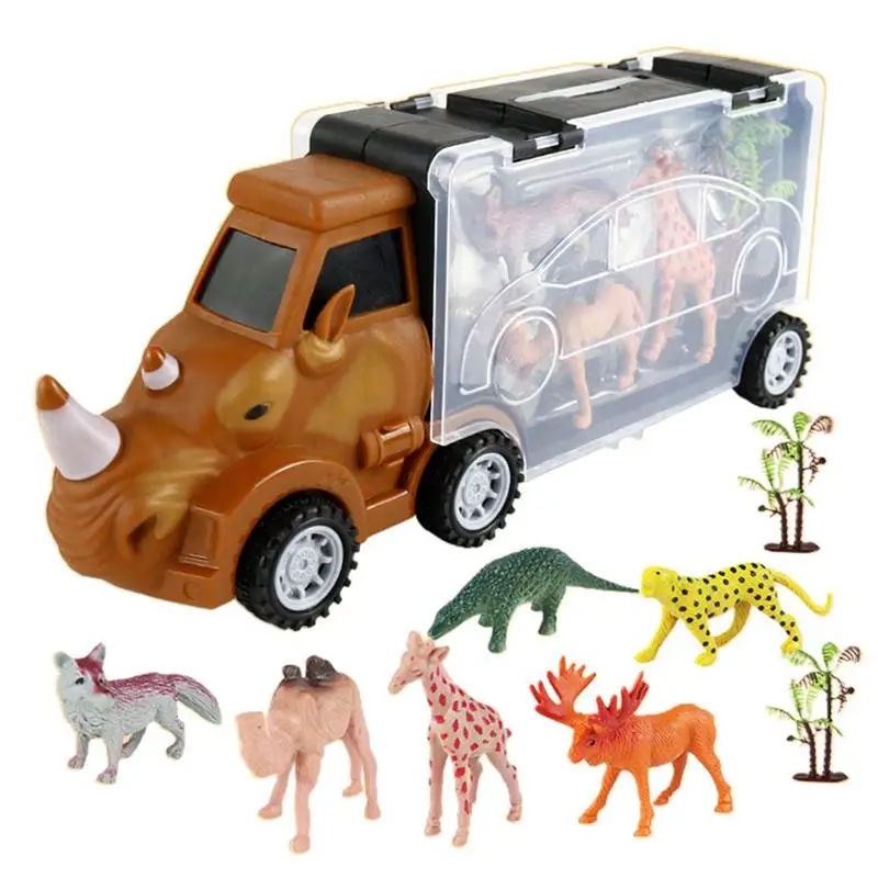 

9pcs Dinosaur Truck Transporter Toy Jurassic Park Forest Animal Dinosaur Model Storage Inertial Car Set Children DIY Toy Gift