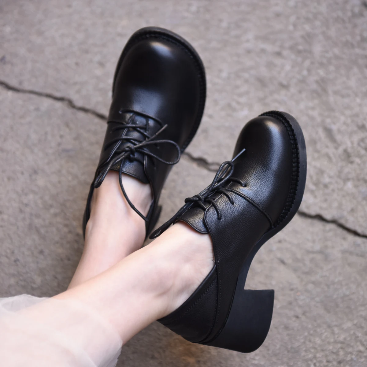 

Женские туфли на толстом каблуке Artmu, черные рабочие туфли на высоком каблуке 2021 см, оригинальная обувь из натуральной кожи с двумя способам...