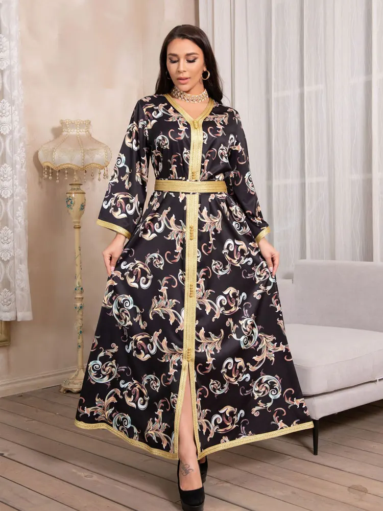 Женское Макси-платье джалабия, с принтом, в мусульманском и марокканском стиле