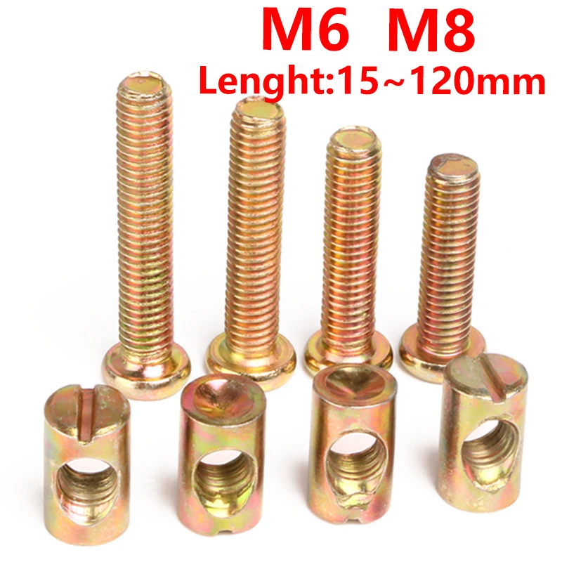 M6 M8 Carbon Steel Furniture Chair Bed Bolts and Nuts, Set with Barrel Nuts, Guide Nut, Fastener and Set Screws Inner Hexagon