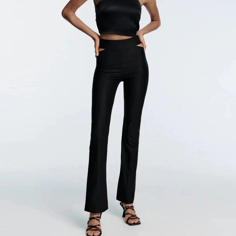 

Женские повседневные однотонные брюки-клеш KUMSVAG, расклешенные брюки с высокой талией и вырезами, модель WF66401 на осень, 2021