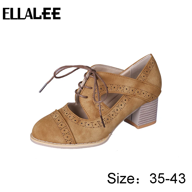 Весенние женские винтажные туфли с вырезами в британском стиле на толстой