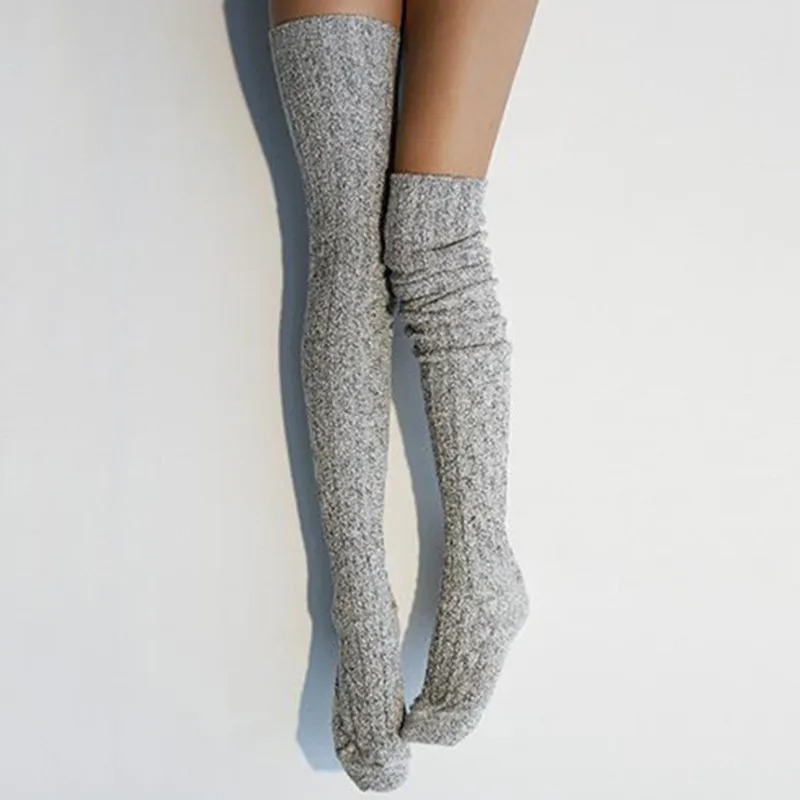 Light gray Женские ботфорты, Модные женские сексуальные чулки, теплые длинные сапоги, вязаные, высокие, серые, черные - Цвет: Light gray