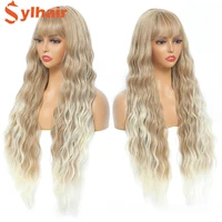 sylhair long curly wigs with bangs 30 inch 613 mixed blond wig synthetic curly wig for daily long wavy wig for women