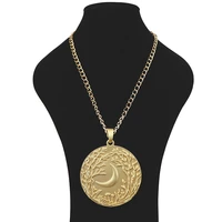 matt gold large round circle tree moon metal long chain pendant necklace lagenlook for women men gift