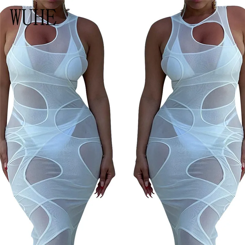 

KEXU White Black Sumemr Skinny Sexy Club Party Dress Women Active Irregular Shape Streetwear Sleeveless Bandage Bodycon Vestidos