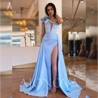 Небесно-голубое атласное платье для вечеринки, женское элегантное платье с большим цветком, женское длинное платье для вечерние ринки