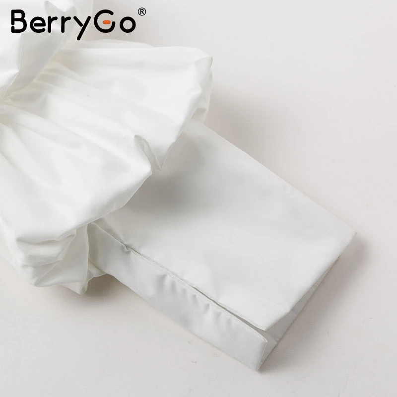 BerryGo Элегантная блузка с воротником стойкой женская рубашка на осень и зиму