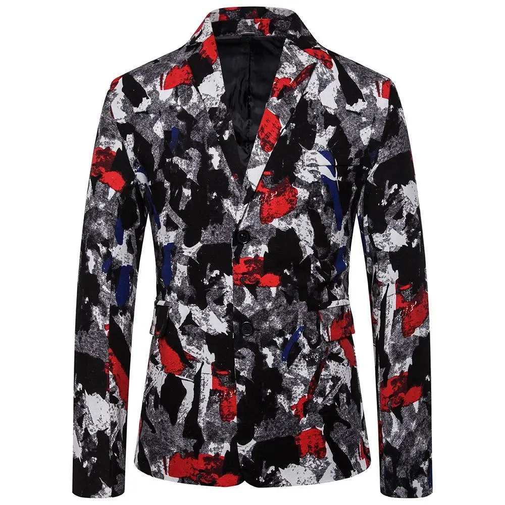 

Fashion Graffiti Men Blazer Designs Linen Flax Casual Unique Men's Suits Jacket Plaid Slim fit New