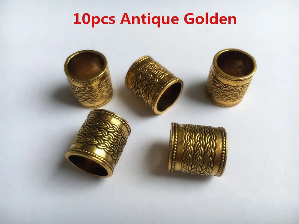 10pcs Antique Golden 10 шт./упак. античный золотой металл заколки для волос дреды, дредлоки, для увеличения объема, бусины трубчатые кольца для волос Средства для укладки волос - Цвет: 10pcs Antique Golden