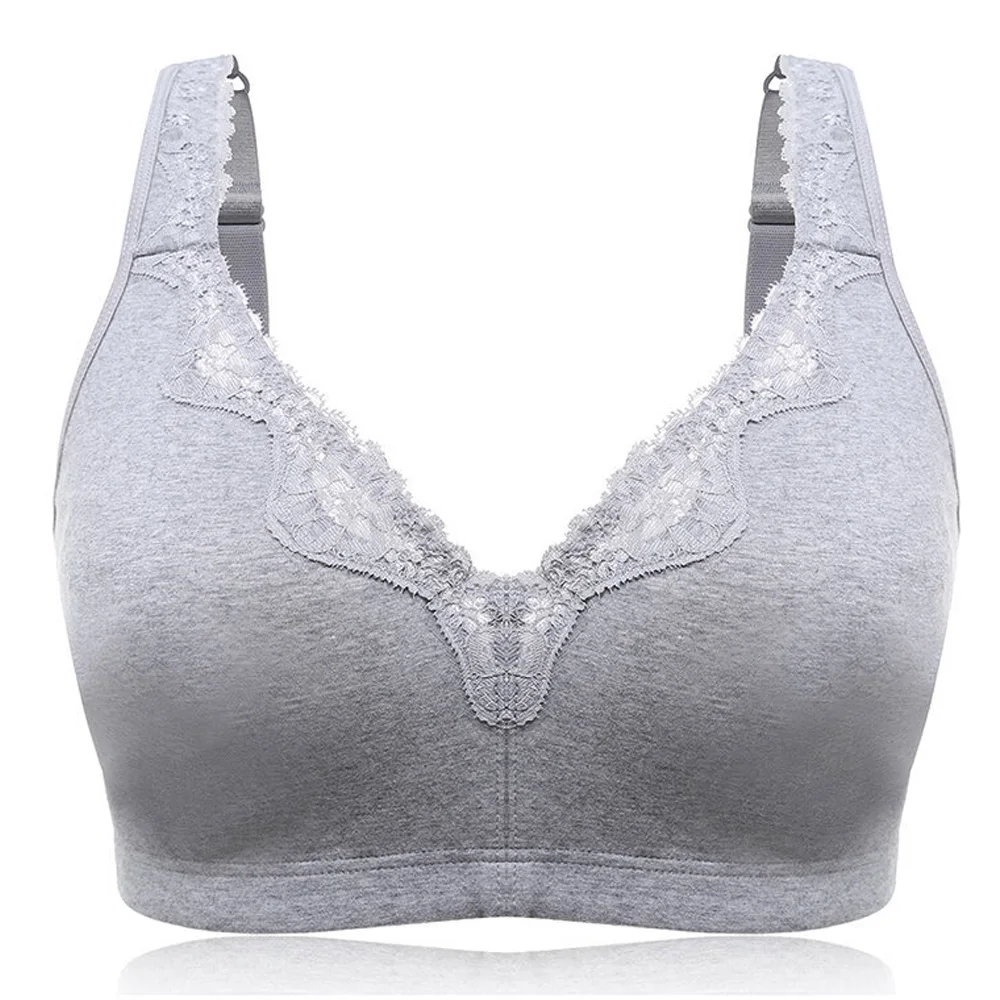 Cotton Full Cup Gray Wireless Big Cup Bralette Thin Plus Size Unlined Underwear Lace Female Bras for Women 34-50 C D E F G H I