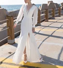 Винтажное длинное свадебное платье MYYBLE в стиле Хепберн с глубоким V-образным вырезом и открытой спиной, белое сексуальное женское платье с рукавами-фонариками для вечеринки