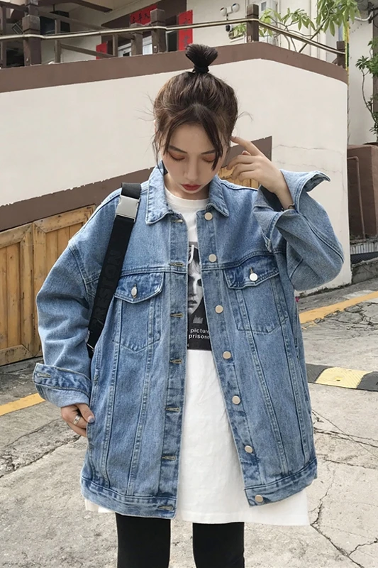 

Denim Jacket Women's Spring and Autumn Versatile Korean Version loose 2021 new Fashion Medium length small Clothes