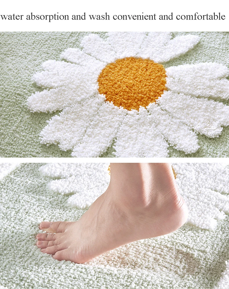 

Bathroom Non-Slip Rug Daisy Floral Kitchen Absorbent Microfiber Mat Anti-fall Door Mat for Floor Toilet Household Bath Mat