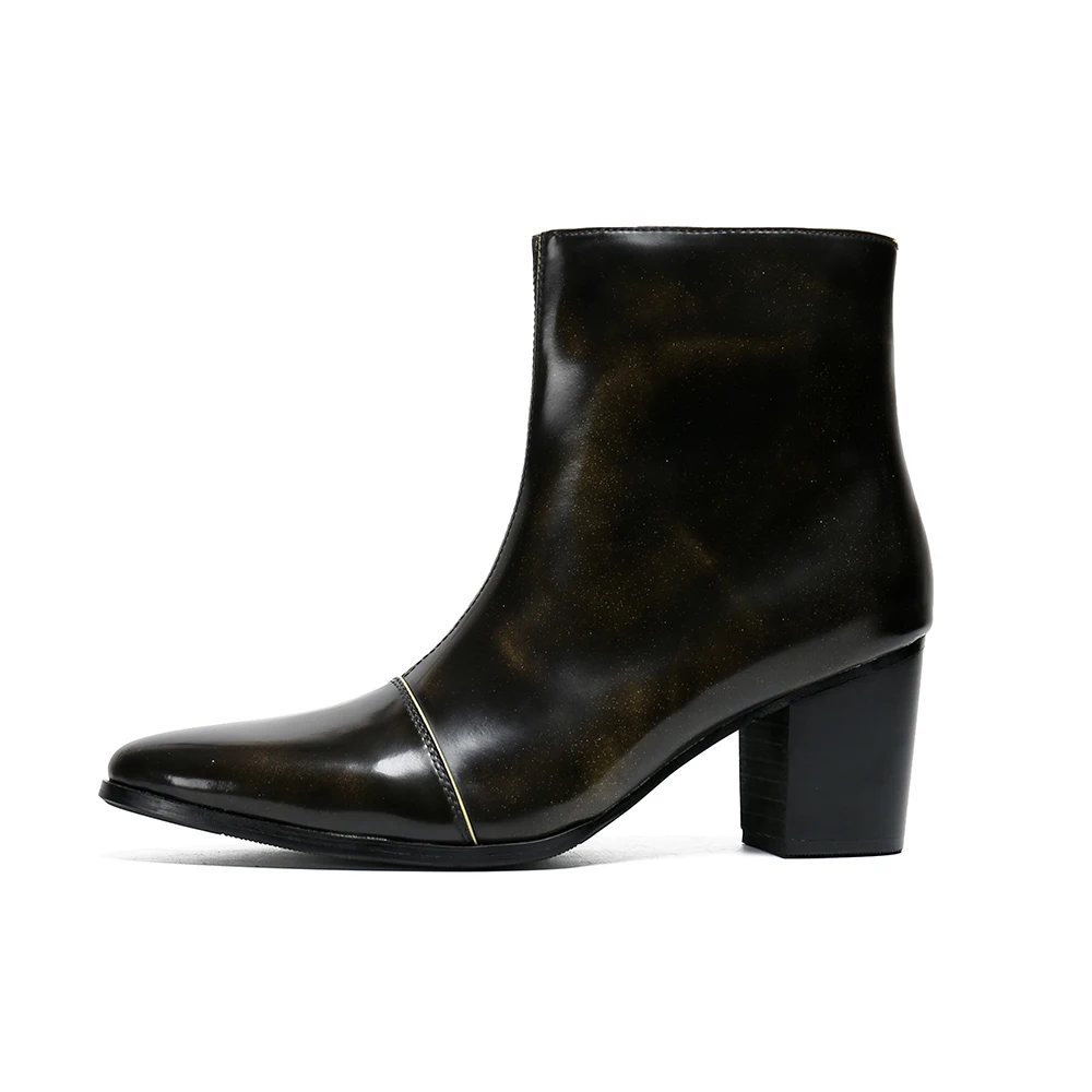 

Christia Bella Business Formal Men's Large Size Real Leather Short Boots Pointed Toe Heighten Zipper Male Party Prom Ankle Boots