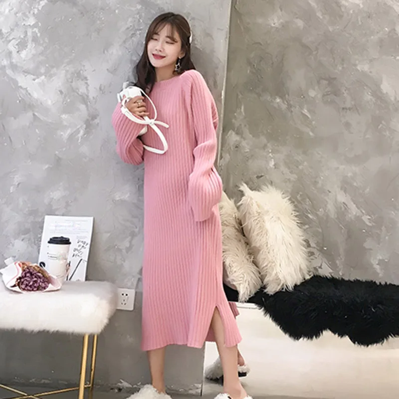 Heydress Women Winter Knitted Dress Europe Long Sleeve O-Collar Loose Warm Maxi Sweater Plus Size Vintage Vestidos | Женская одежда