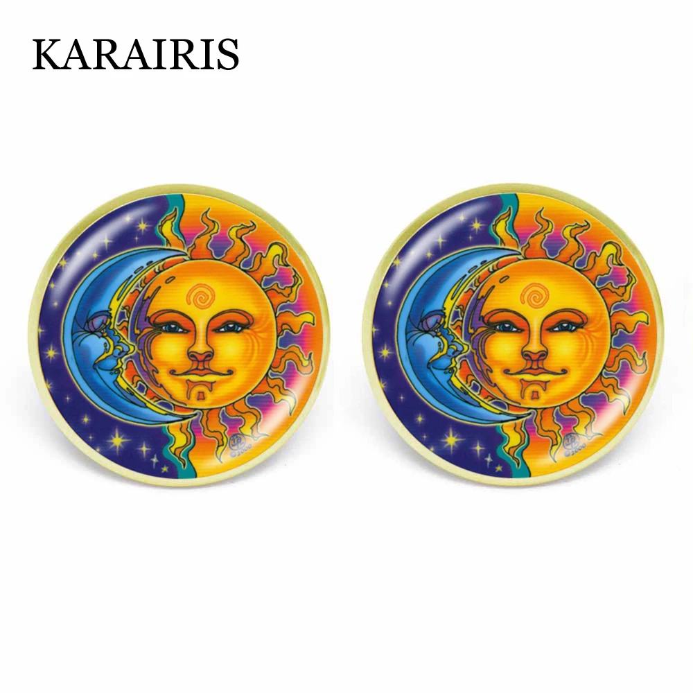 KARAIRIS 2020 Новые горячие серьги ручной работы Солнце Луна и звезда гвоздики Wicca