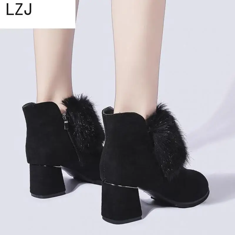 LZJ2019 Autumn Winter Boots Women Camel Black Ankle For Thick Heel Slip On Ladies Shoes Bota Feminina | Обувь