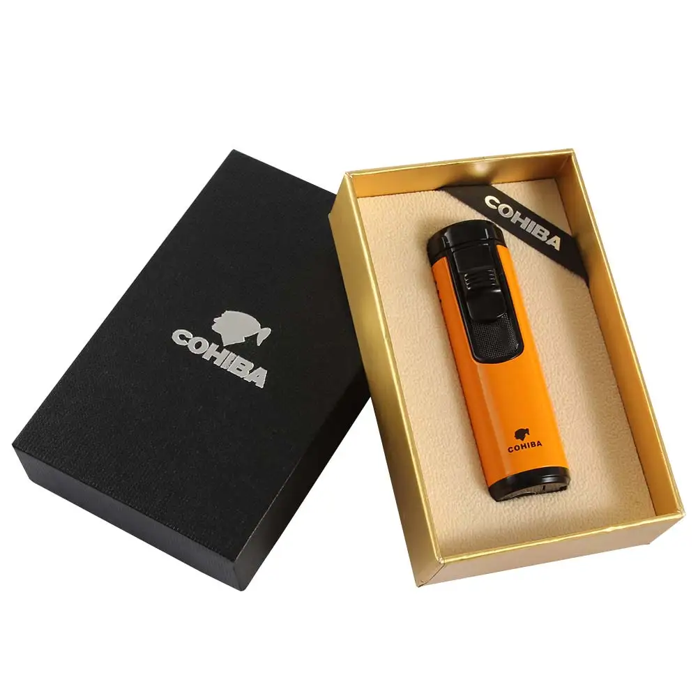 COHIBA Новинка Зажигалка для сигар газ 4 струйное пламя многоразовый бутановый