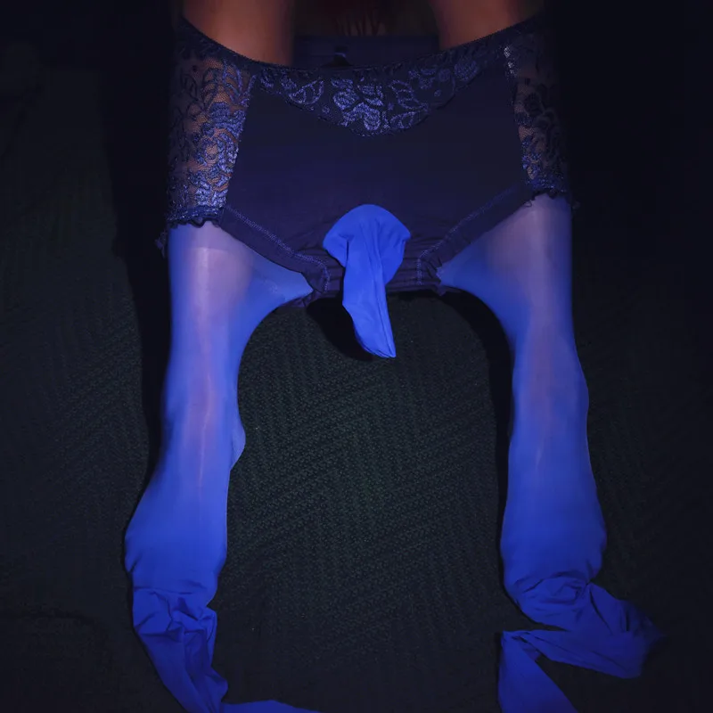 

Men Sexy Sheer Glossy Closed Toes Tights Leggings Penile Sheath Cock Pouch Elastic Back Waist Hollow out Pantyhose Stockings