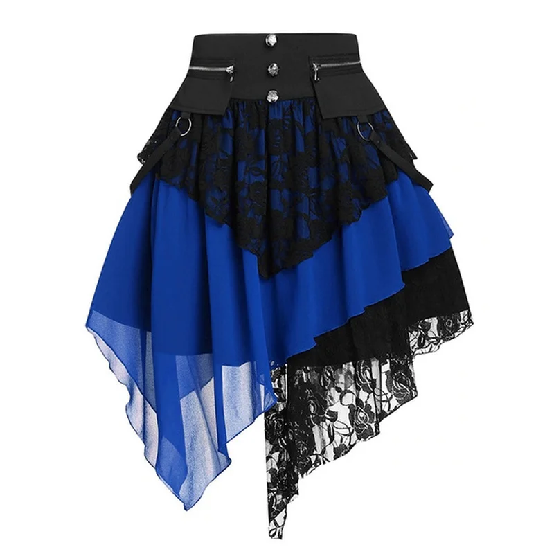 

Skirts Women Fashion Retro Gothic Skirt Victorian Renaissance Lace Stitching Irregular Skirts High Waist Steam Punk Female Skirt