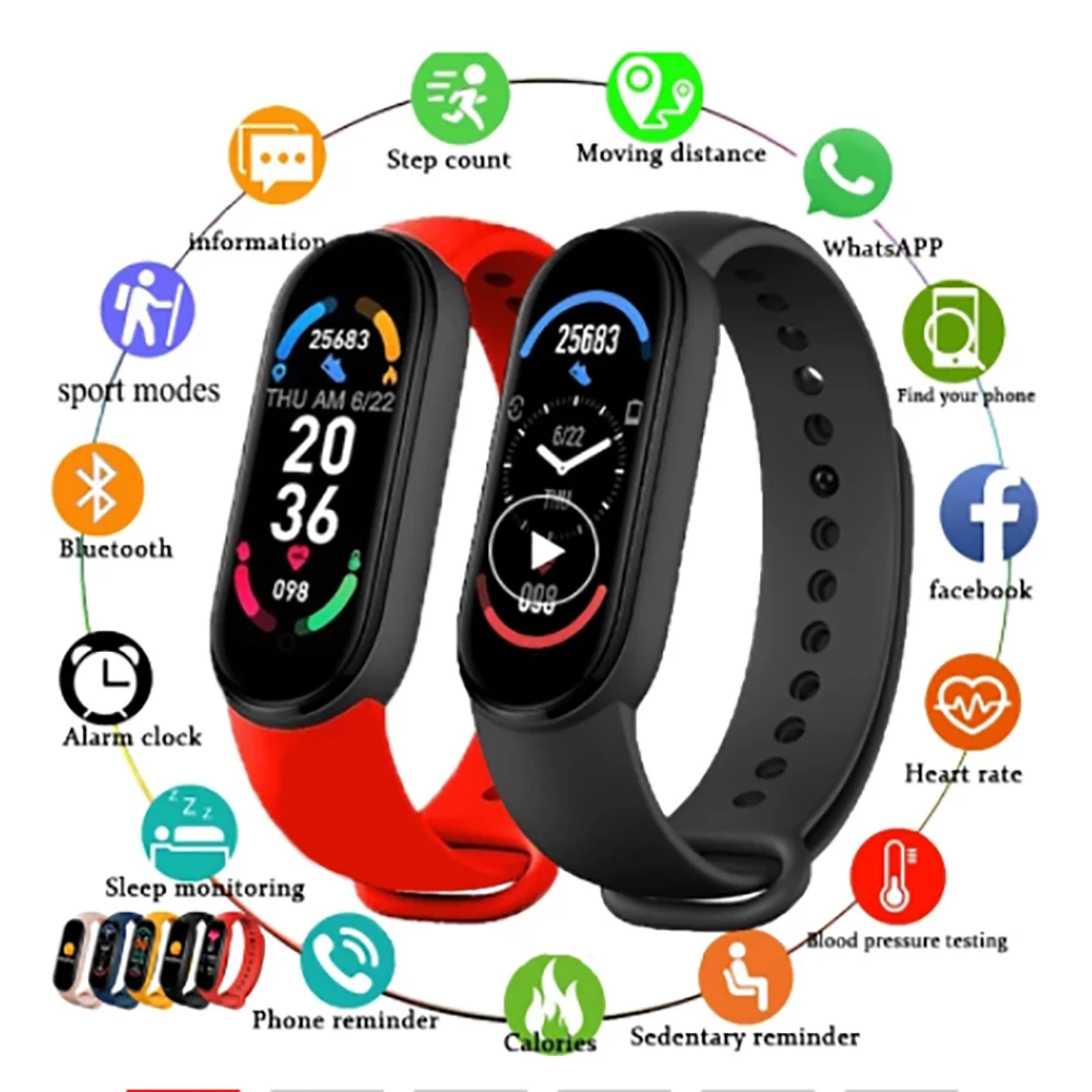 

2021 Hot M6 Smartband My Band 6 Globle Version Fitness Tracker Heart Rate Blood Pressure Smart Watch For Miband 6 Sport Bracelet