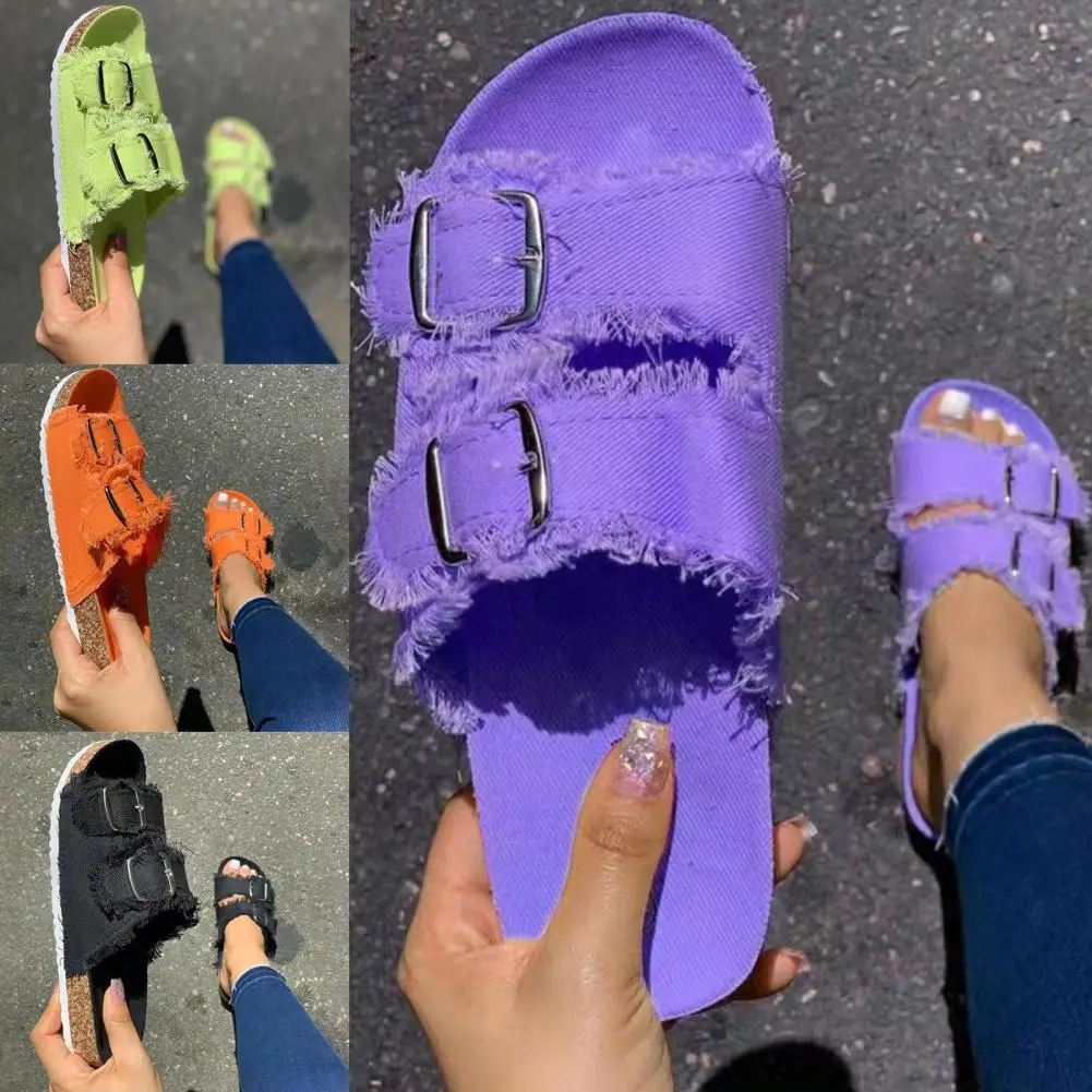 

Fashion Flip Flop Sandals Double Buckle Anti Skid Rubber Women's Comfort EVA Slides Sandals For Outdoor All-match Beach Shoes
