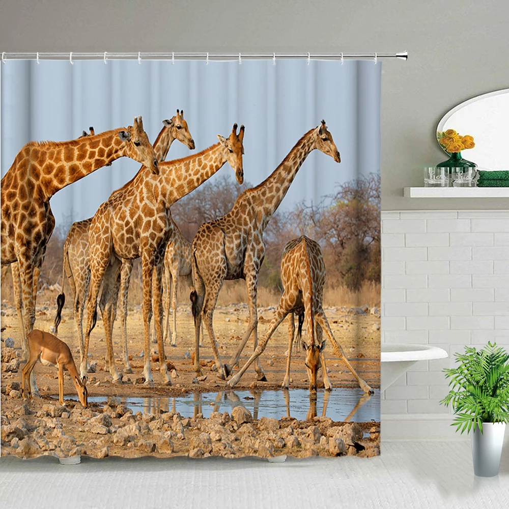 

Шторы для душа в виде животных, водонепроницаемые тканевые занавески для ванной комнаты с рисунком смешного жирафа
