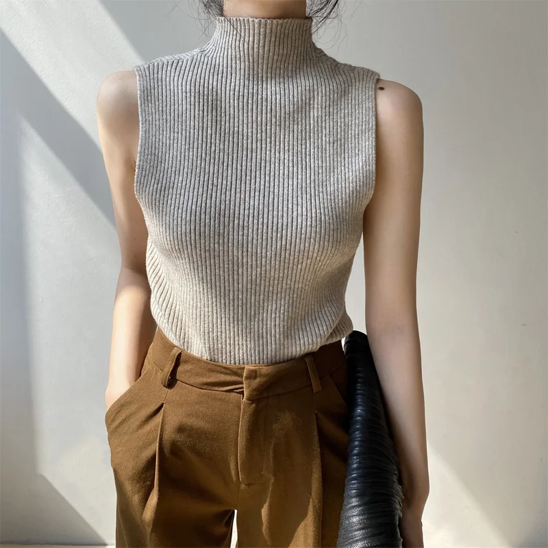 

Spring and autumn women's vest casual solid color high neck knitted vest