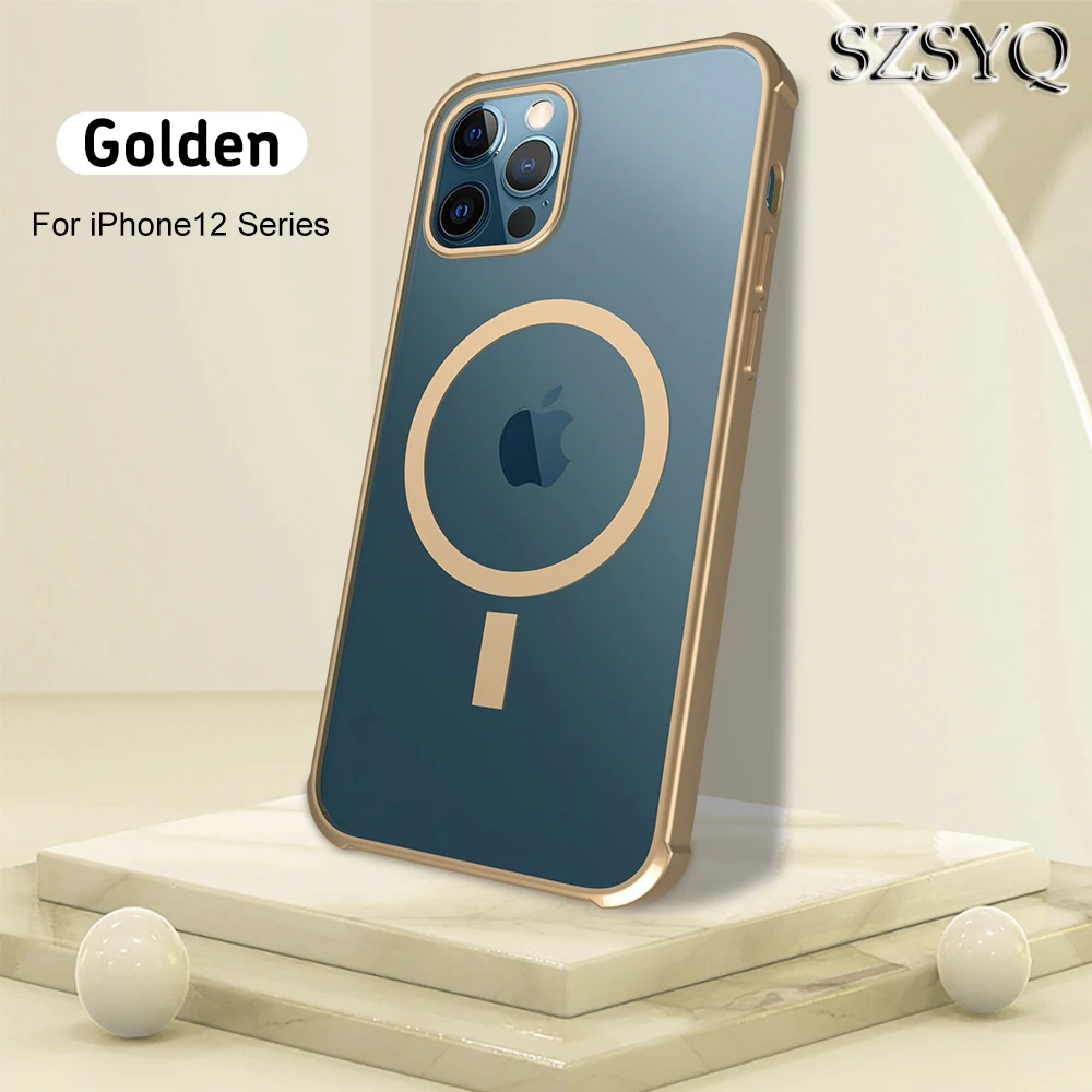 

iPhone 12 11 Pro Max Mini Transparent Magnetic Electroplating Frame Shatterproof Silicone Phone Case iPhone 11 Lens Protection