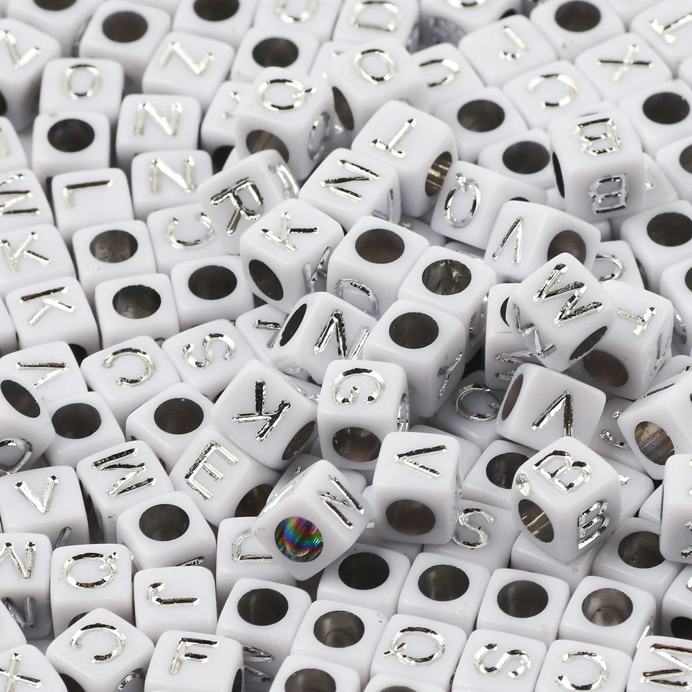 6 мм белые серебряные Смешанные акриловые буквы бусины квадратные разделители
