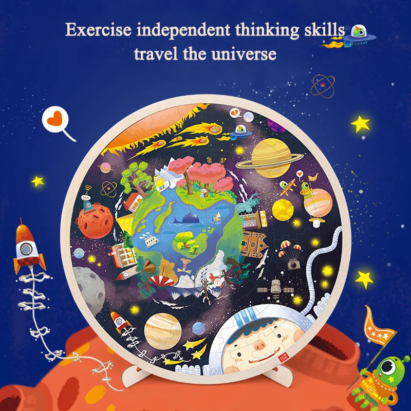 TOI Солнечный Системы головоломка Ранние обучающие игрушки 102P деревянный ребенка