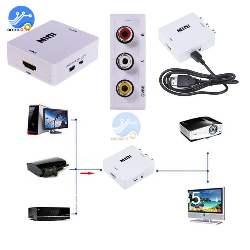 Адаптер-преобразователь для HDMI-совместимый с AV/RCA CVBS 1080P HDTV видео HDMI-совместимого