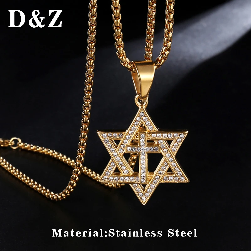 D & Z Iced Out Bling Rhinestone Star of David Cross Подвеска Ожерелье для мужчин и женщин аксессуары в