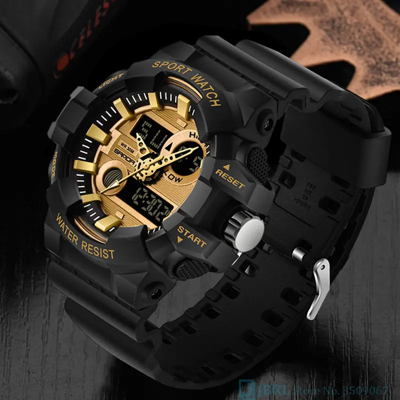 black gold SANDA брендовые наручные часы, мужские часы, военные армейские спортивные водонепроницаемые наручные часы, двойной дисплей, мужские часы для мужчин, часы для улицы - Цвет: black gold