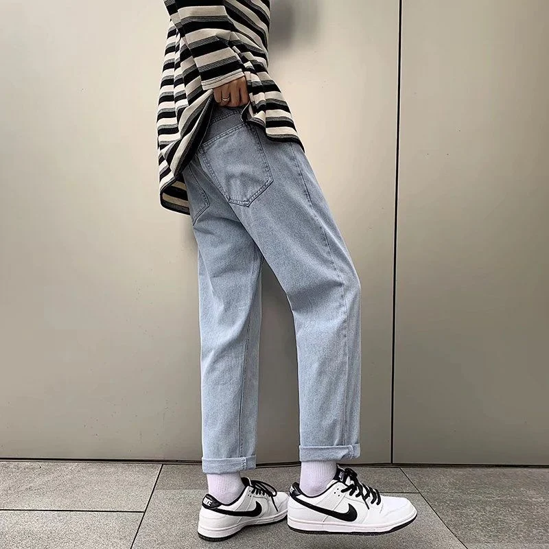 Mens Clothing Nostalgic Straight Jeans Ins Fashion Loose Korean Casual Couples Versatile 2021 New Bule Leisure College Best