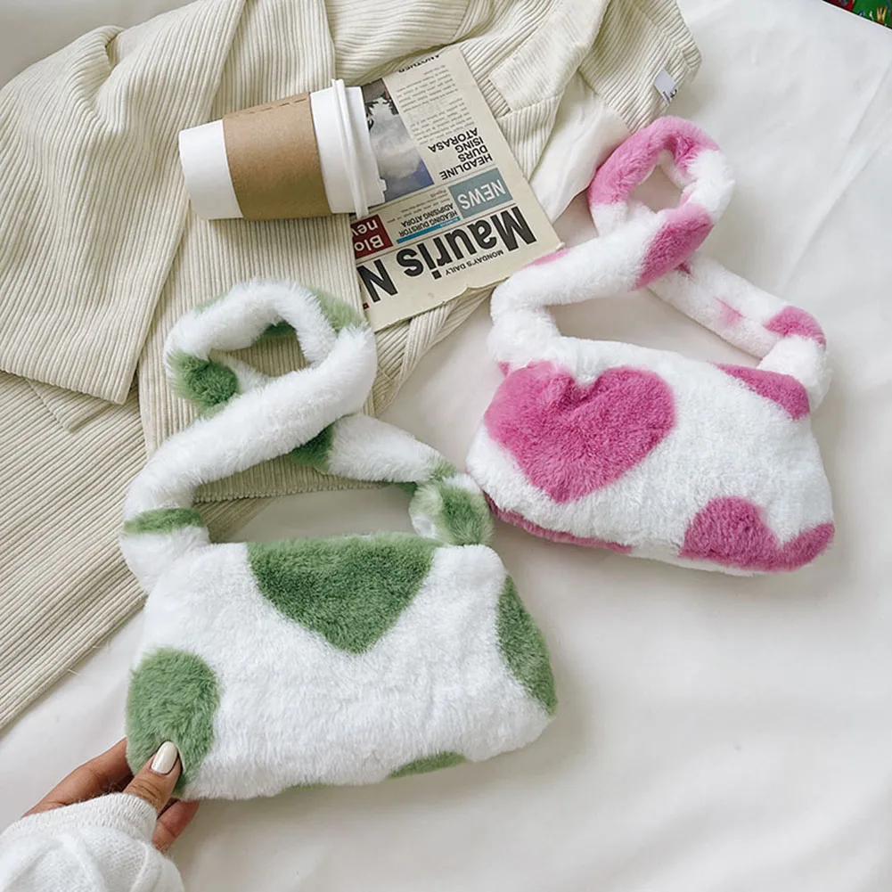 

Женская плюшевая Сумка-тоут на плечо, с принтом сердечек