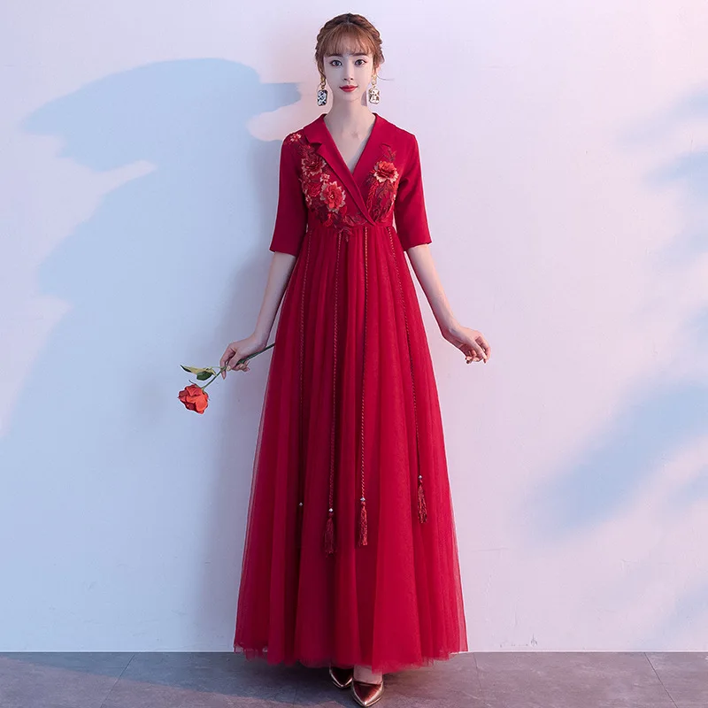 Черное асимметричное вечернее платье с цветочной вышивкой Qipao для женщин Cheongsam воротник Мандарин перспективное Сетчатое платье