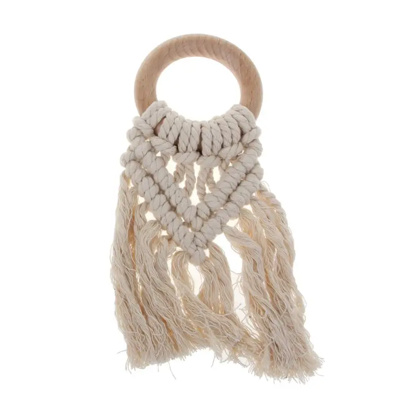 5 Радуга кисточкой макраме деревянный Boho детский Прорезыватель хлопок шнур дерево Прорезыватель зубов игрушка Душ подарок E65D - Цвет: 5