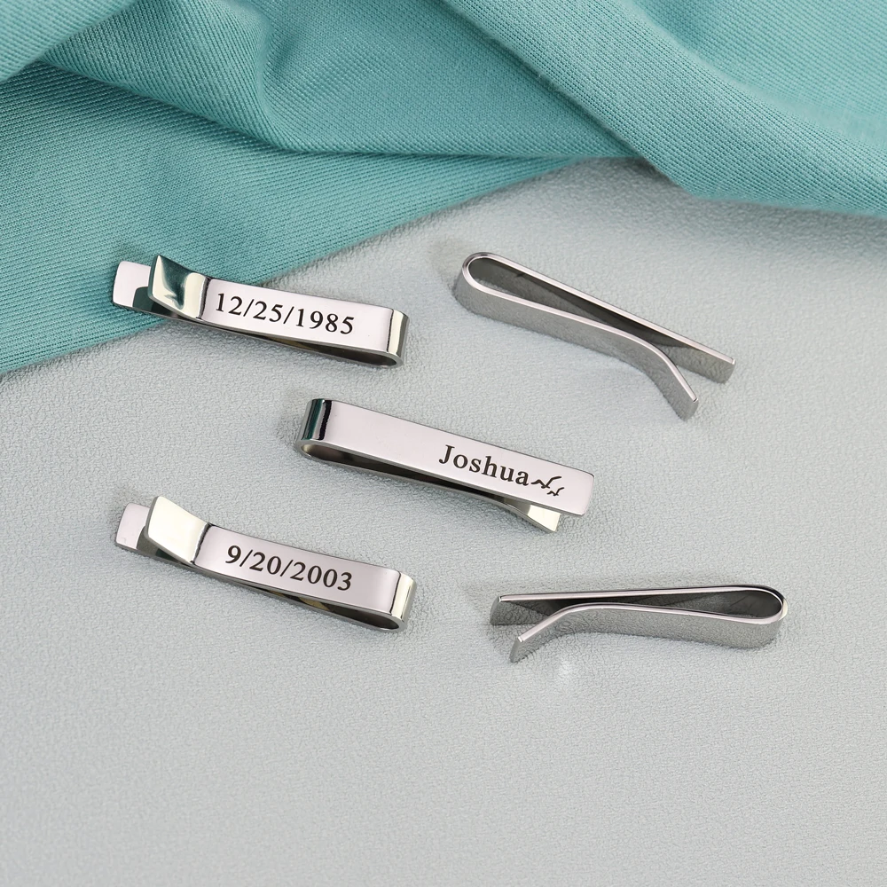 

PolishedPlus Trendy Simple Custom Name Logo Date Tie Clip Stainless Steel Cufflinks Classic Personalized Cuff Men Jewelry Gifts
