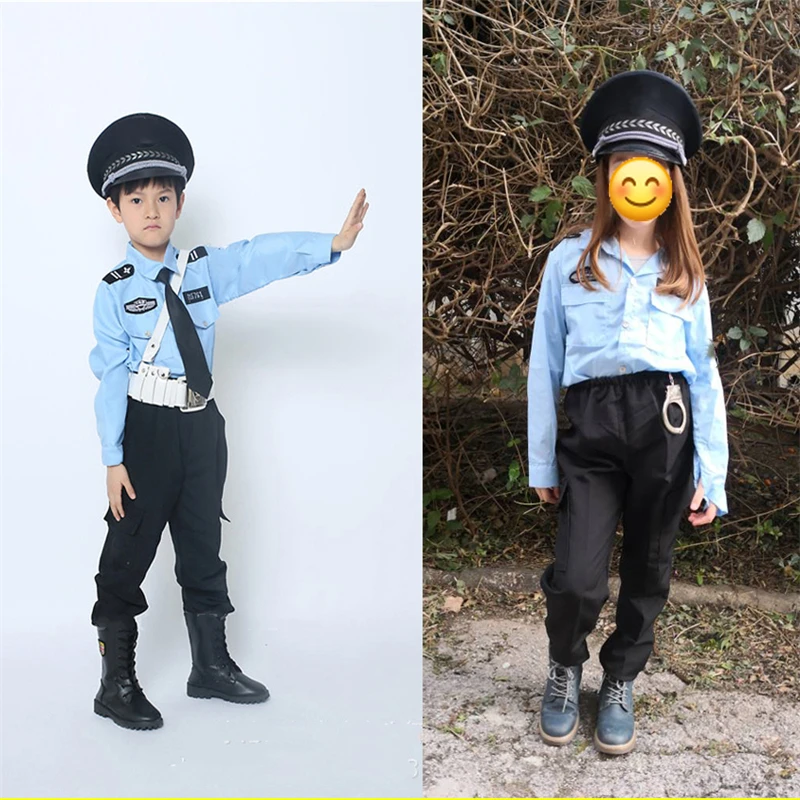 Cosplay Costume Baby Boy Girl Traffic Police Officer Kids Military Policeman Uniform Set Halloween Carnival Party Stage Clothing