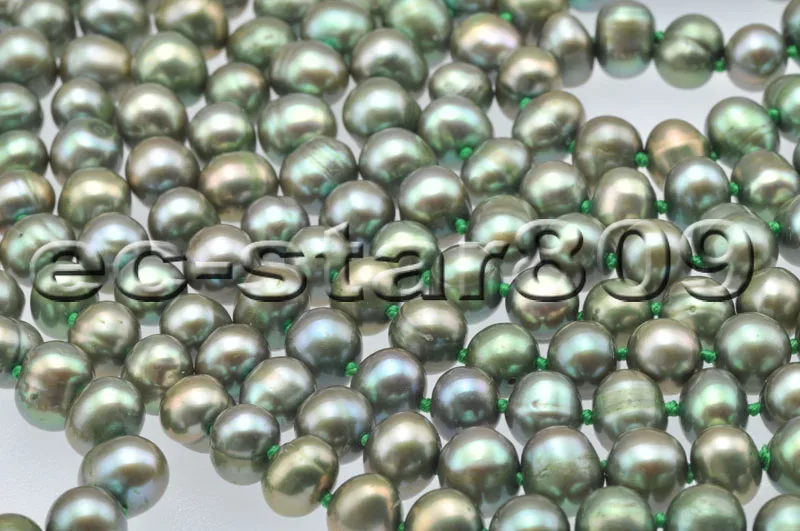 

P6742 Long 17-100" 8mm Green Round Freshwater Pearl Necklace Choker