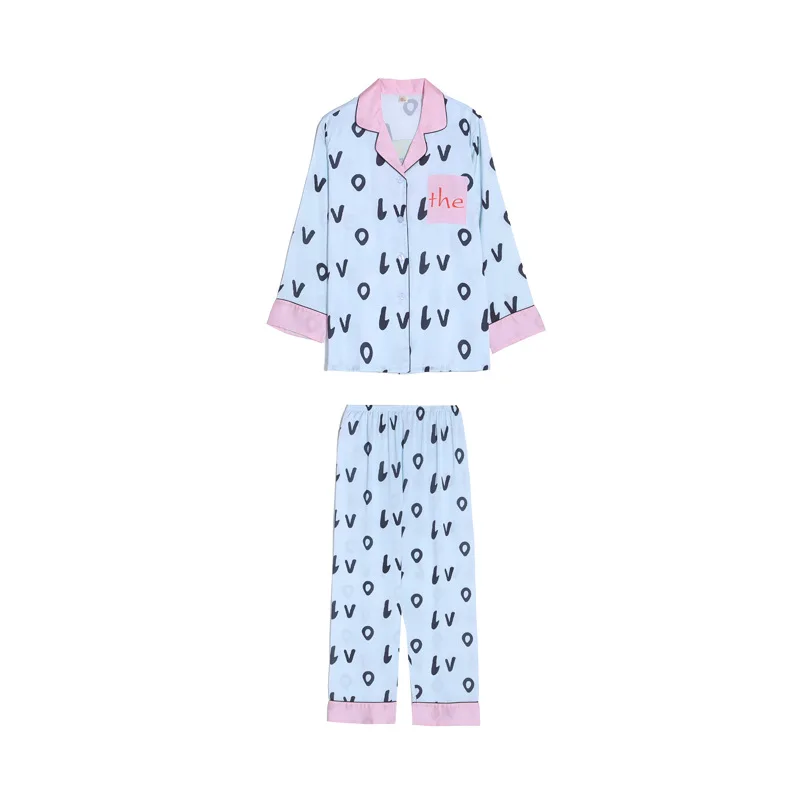 

Print Letter Women Sleepwear Pajamas Suit Sexy Nightwear Intimate Lingerie Satin 2PCS Sleep Set Spring Summer New Homewear