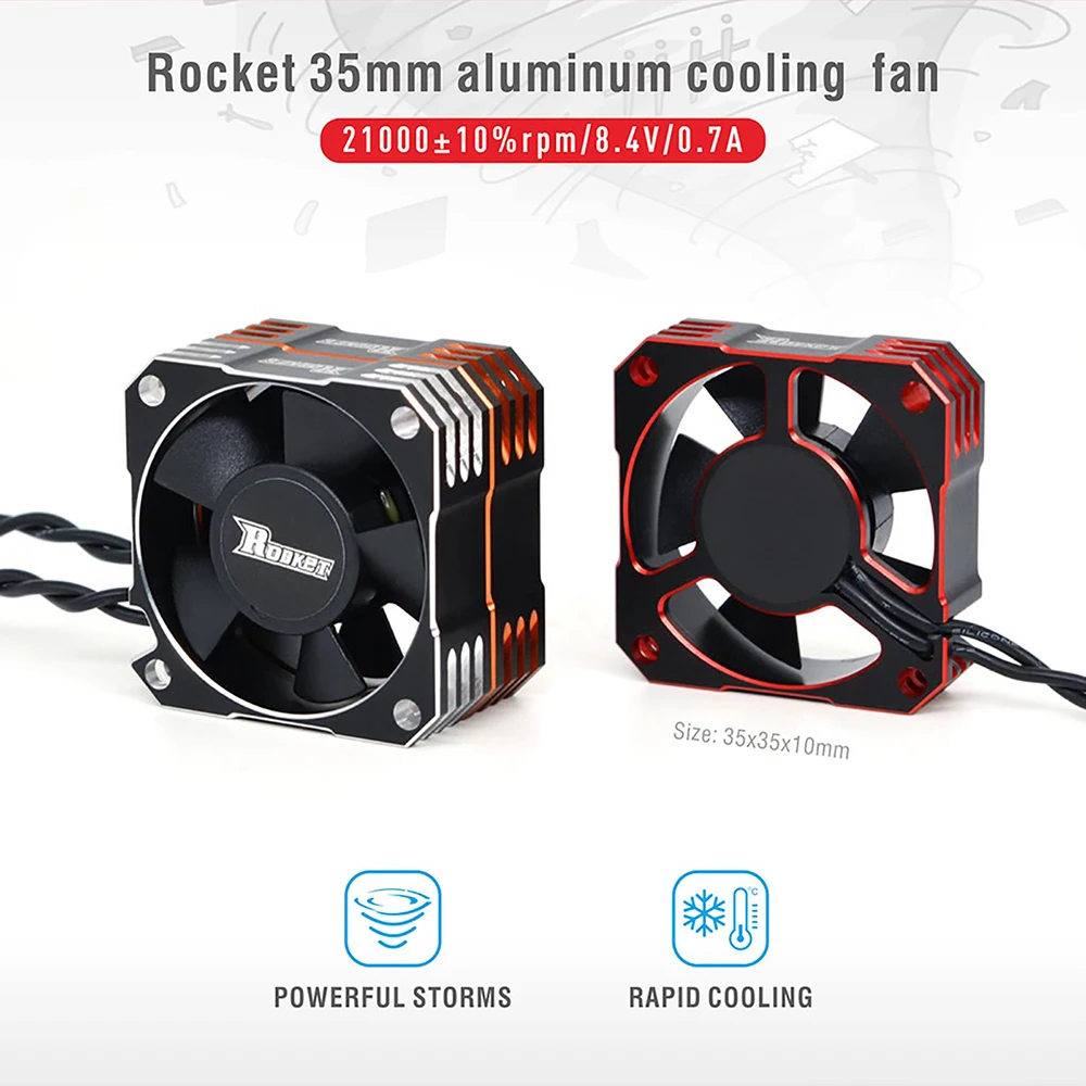 Rocket-ventilador de refrigeraci&oacute;n de Motor de Metal, 35mm, 8,5 V/21000RPM, disipaci&oacute;n de calor, Motor sin escobillas para coche RC 1/10 1/12 1/8-1