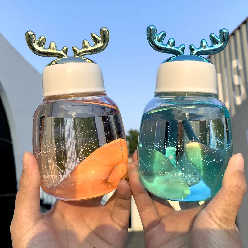 

OAPE Fashion 300ml Antlers Cartoon Outdoor Bottles High Borosilicate Sports Eco-friendly With Lid Hiking Camping Water Bottle