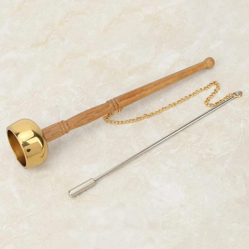 

Hand Bell,Meditation & Prayer Bells Buddhism Wooden Handle Brass Hand Bell Singing Scripture Implement Buddhist Supplies