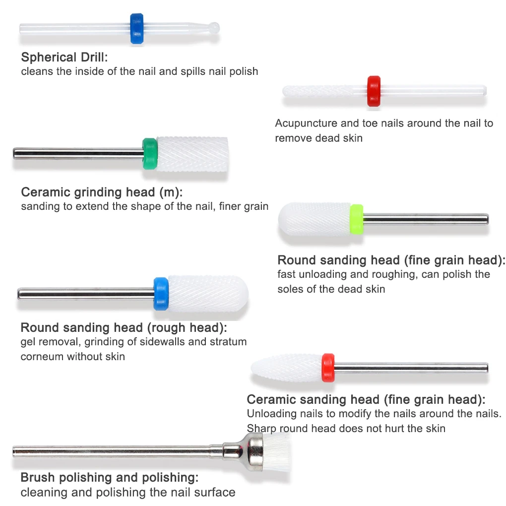 7 шт./компл. керамические сверла для ногтей акриловая коробка фреза маникюрный