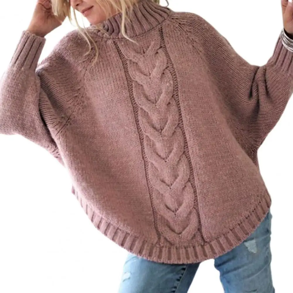 

Twisted Solid Color Loose Fit Pullover Sweater Women Half High Collar Batwing Sleeve Oversized Sweater Lady Clothing